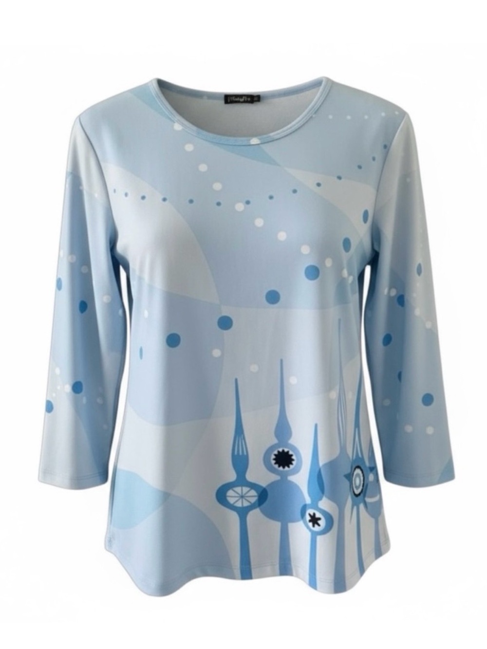 J. McLaughlin Blue and White Polar Pop Print 3/4 Sleeve Signature Tee Size Small